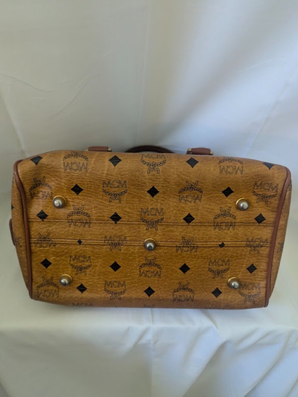 MCM Tan Visetos Boston 11" Bag No Strap - Picture 9 of 10